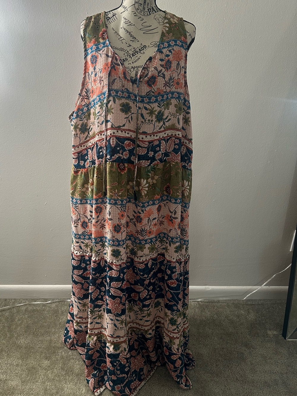 Kaktus Boho Floral Patchwork Tiered Maxi Dress – Size 3X